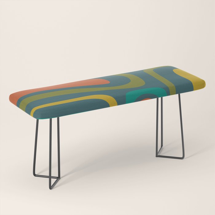 Palm Springs Mid Century Modern Abstract Pattern in Teal and Mid Mod Orange, Olive, Mustard Bench Gallery Image 1
