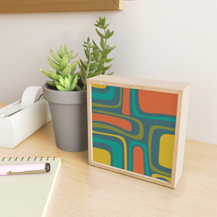 Palm Springs Mid Century Modern Abstract Pattern in Teal and Mid Mod Orange, Olive, Mustard Mini Art Print Gallery Image 2