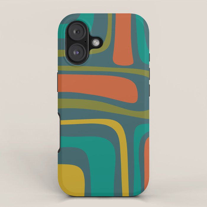 Palm Springs Mid Century Modern Abstract Pattern in Teal and Mid Mod Orange, Olive, Mustard iPhone Case Gallery Image 1