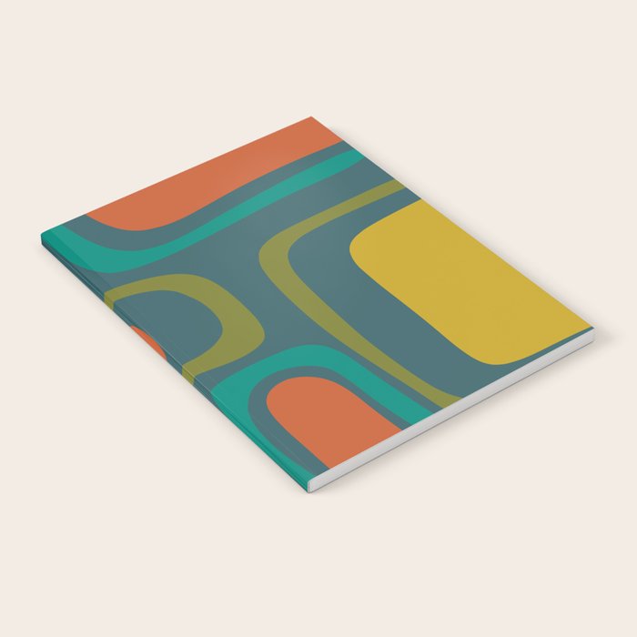 Palm Springs Mid Century Modern Abstract Pattern in Teal and Mid Mod Orange, Olive, Mustard Notebook Gallery Image 1