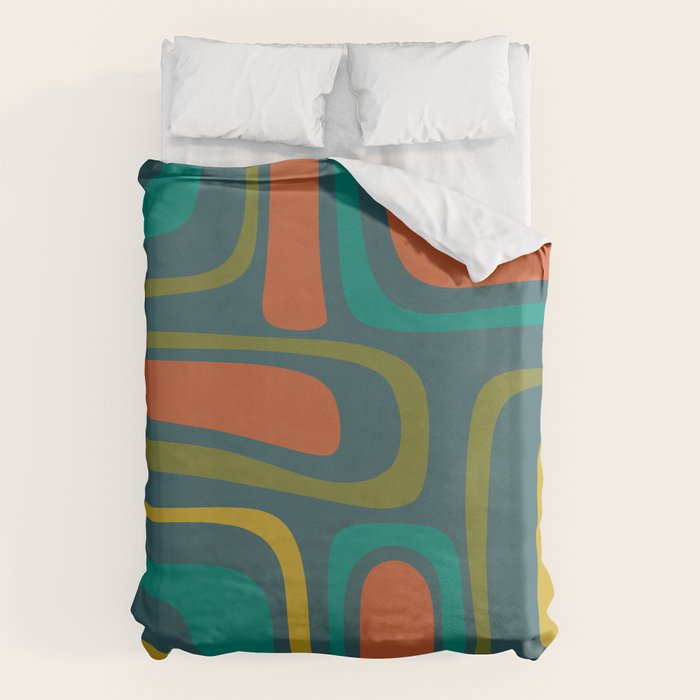Palm Springs Mid Century Modern Abstract Pattern in Teal and Mid Mod Orange, Olive, Mustard Duvet Cover Gallery Image 6