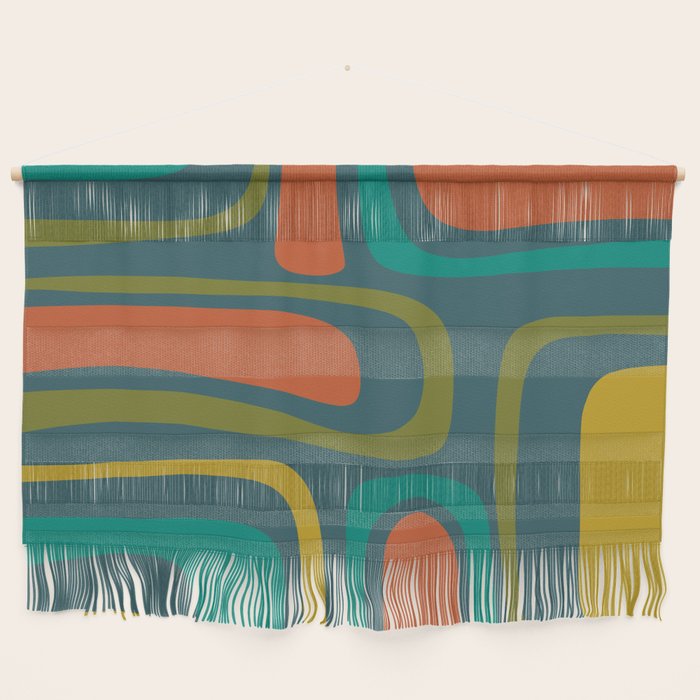 Palm Springs Mid Century Modern Abstract Pattern in Teal and Mid Mod Orange, Olive, Mustard Wall Hanging Gallery Image 1