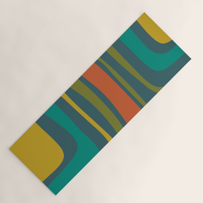 Palm Springs Mid Century Modern Abstract Pattern in Teal and Mid Mod Orange, Olive, Mustard Yoga Mat Gallery Image 1