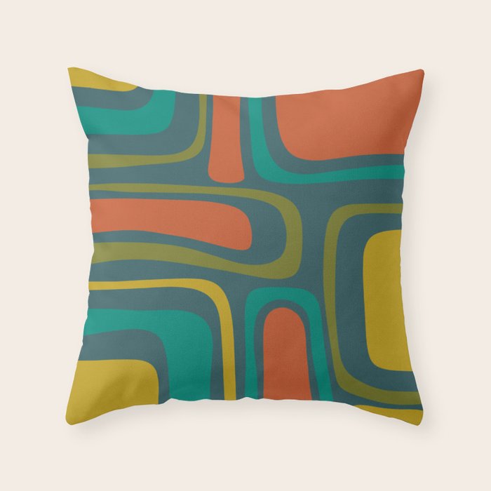 Palm Springs Mid Century Modern Abstract Pattern in Teal and Mid Mod Orange, Olive, Mustard Throw Pillow Gallery Image 6