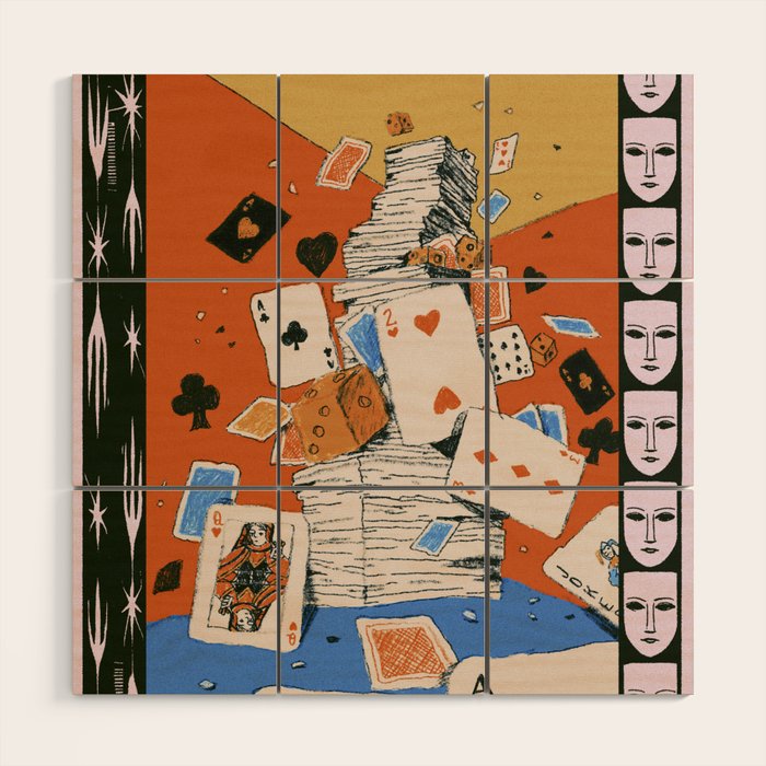 'Texas' - Surreal Illustration with Playing Cards and Dice, Western Retro Style Wood Wall Art Gallery Image 1