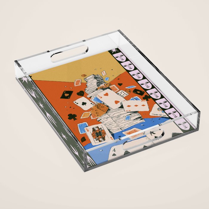 'Texas' - Surreal Illustration with Playing Cards and Dice, Western Retro Style Acrylic Tray