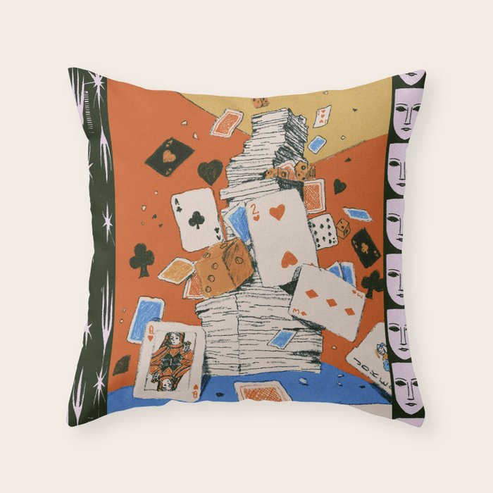 'Texas' - Surreal Illustration with Playing Cards and Dice, Western Retro Style Throw Pillow Gallery Image 1