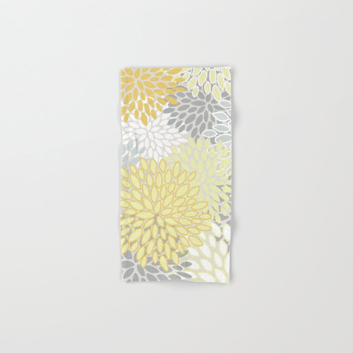 Floral Prints, Soft, Yellow and Gray, Modern Print Art Hand & Bath Towel Gallery Image 1