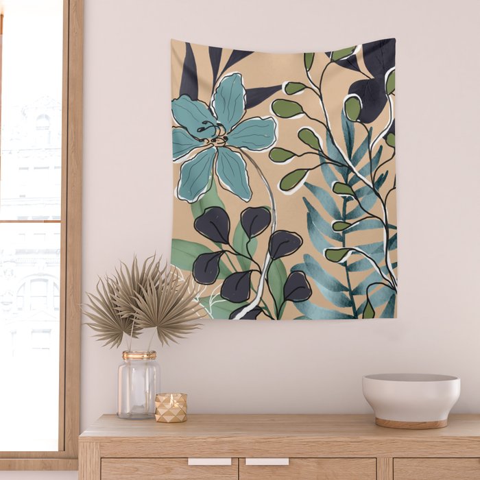 Elegant Botanical Line Art 4 Wall Tapestry Gallery Image 2