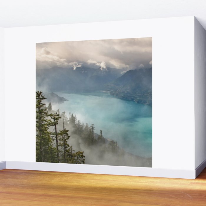 Morning sunshine over the clear mountain blue lake Wall Mural Gallery Image 2