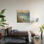 Morning sunshine over the clear mountain blue lake Wood Wall Art Gallery Image 2