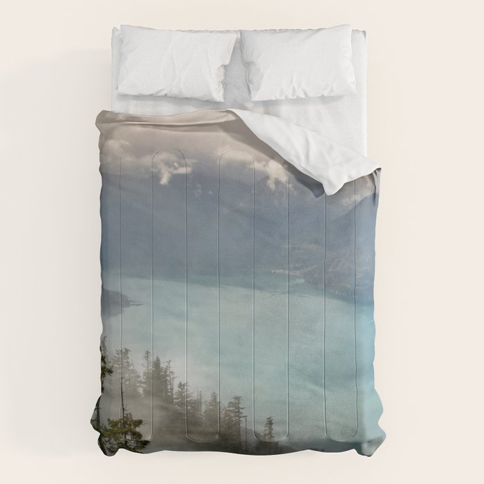 Morning sunshine over the clear mountain blue lake Comforter Gallery Image 6