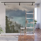 Morning sunshine over the clear mountain blue lake Wall Mural Gallery Image 1