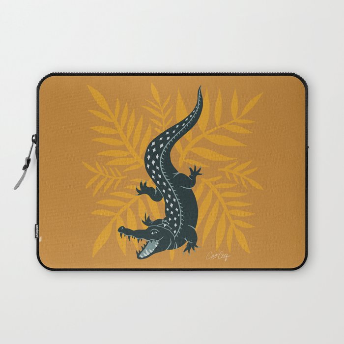 Crocodile - Teal & Ochre Laptop Sleeve Gallery Image 1