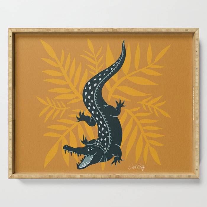 Crocodile - Teal & Ochre Serving Tray Gallery Image 1