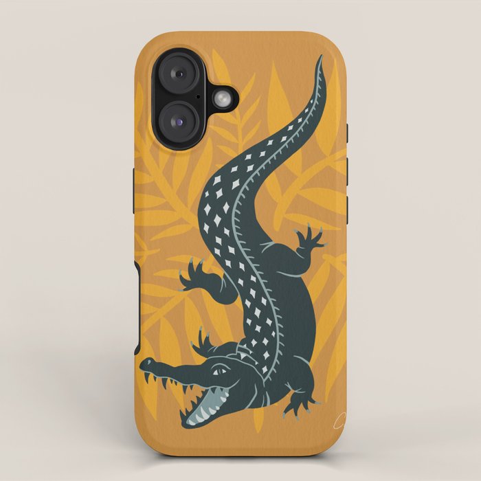 Crocodile - Teal & Ochre iPhone Case Gallery Image 1