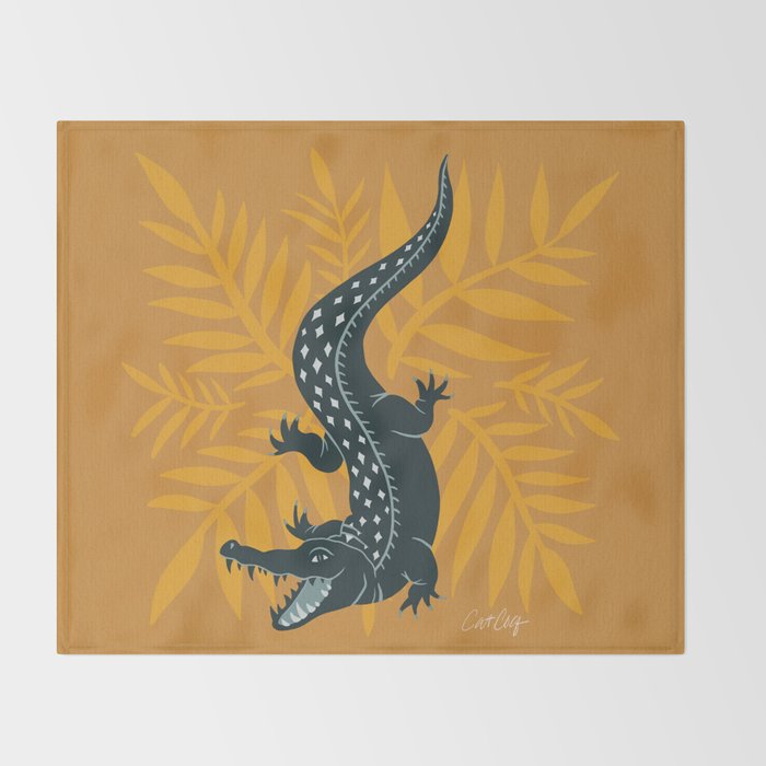 Crocodile - Teal & Ochre Throw Blanket Gallery Image 2