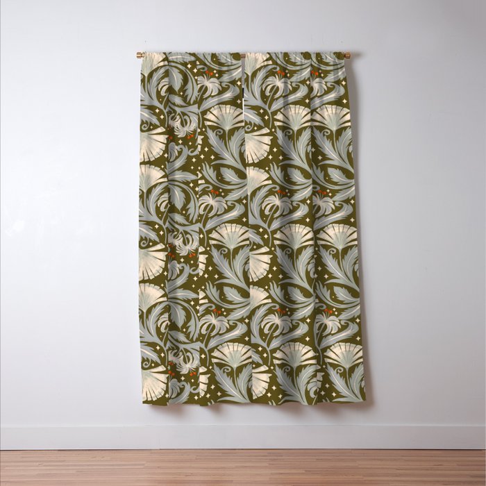 Vintage Botanica Olive Bronze - Heritage Revival Floral  Window Curtain Gallery Image 3