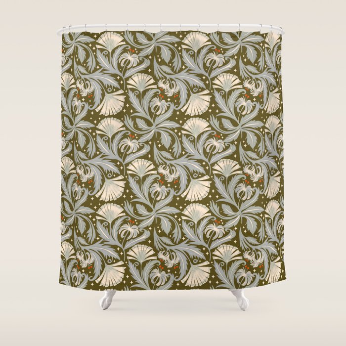 Vintage Botanica Olive Bronze - Heritage Revival Floral  Shower Curtain Gallery Image 1