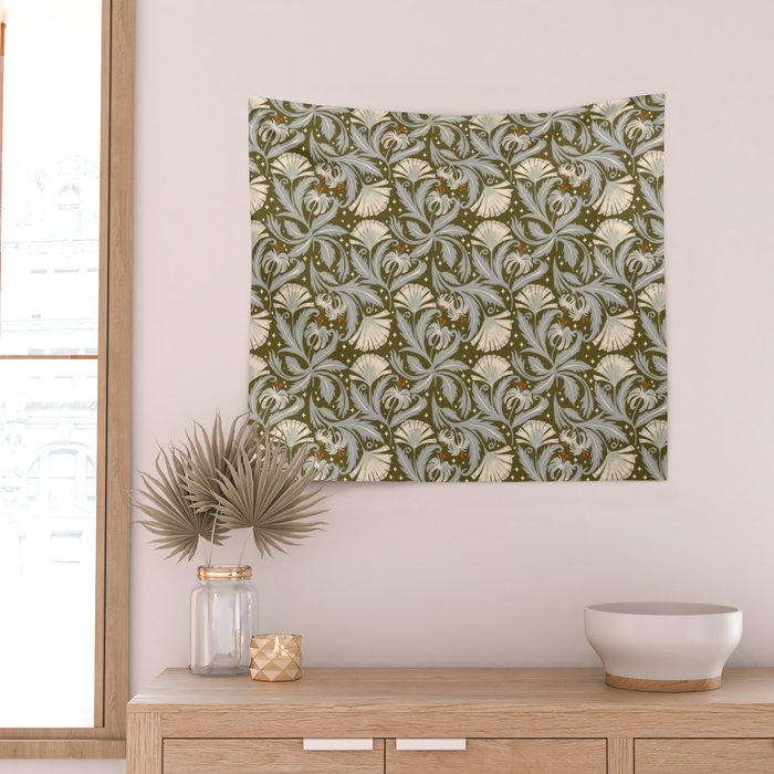 Vintage Botanica Olive Bronze - Heritage Revival Floral  Wall Tapestry Gallery Image 2