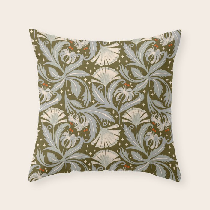 Vintage Botanica Olive Bronze - Heritage Revival Floral  Throw Pillow Gallery Image 6