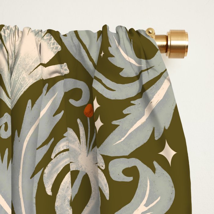 Vintage Botanica Olive Bronze - Heritage Revival Floral  Window Curtain Gallery Image 2