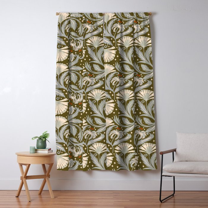 Vintage Botanica Olive Bronze - Heritage Revival Floral  Window Curtain Gallery Image 1