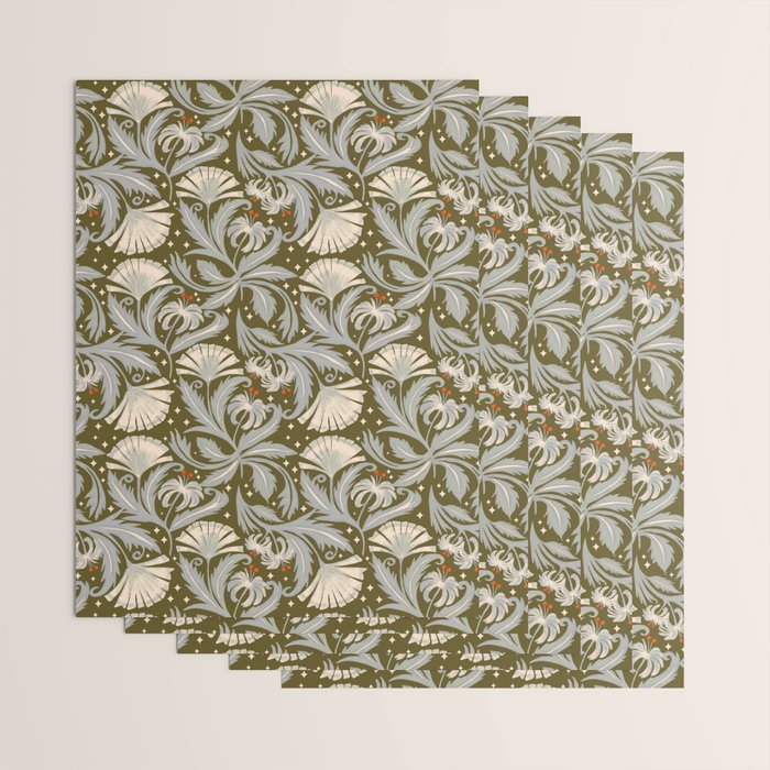 Vintage Botanica Olive Bronze - Heritage Revival Floral  Wrapping Paper Gallery Image 3