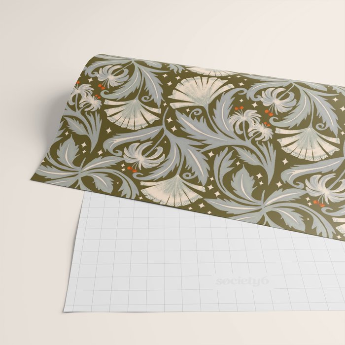 Vintage Botanica Olive Bronze - Heritage Revival Floral  Wrapping Paper Gallery Image 2