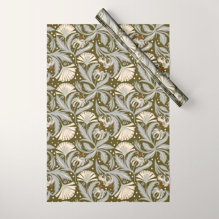 Vintage Botanica Olive Bronze - Heritage Revival Floral  Wrapping Paper Gallery Image 1