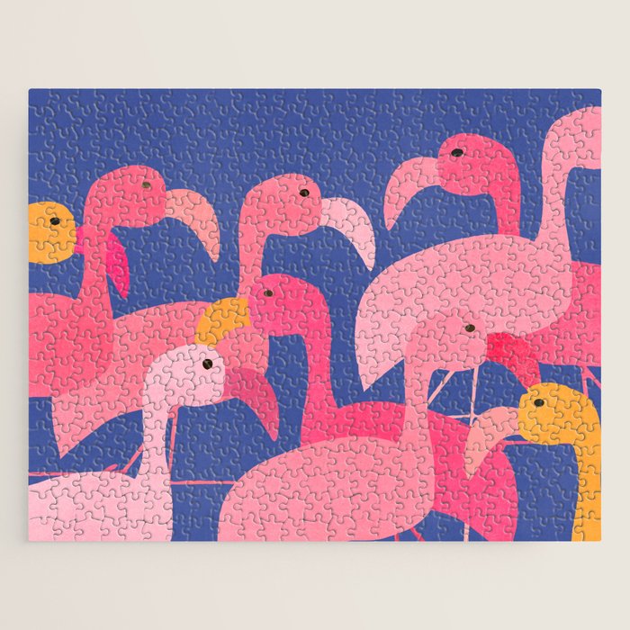 Flamingo Party / Whimsical Bird Illustration Jigsaw Puzzle Gallery Image 1
