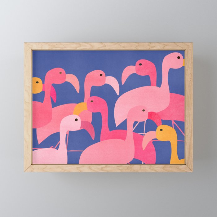 Flamingo Party / Whimsical Bird Illustration Mini Art Print Gallery Image 1
