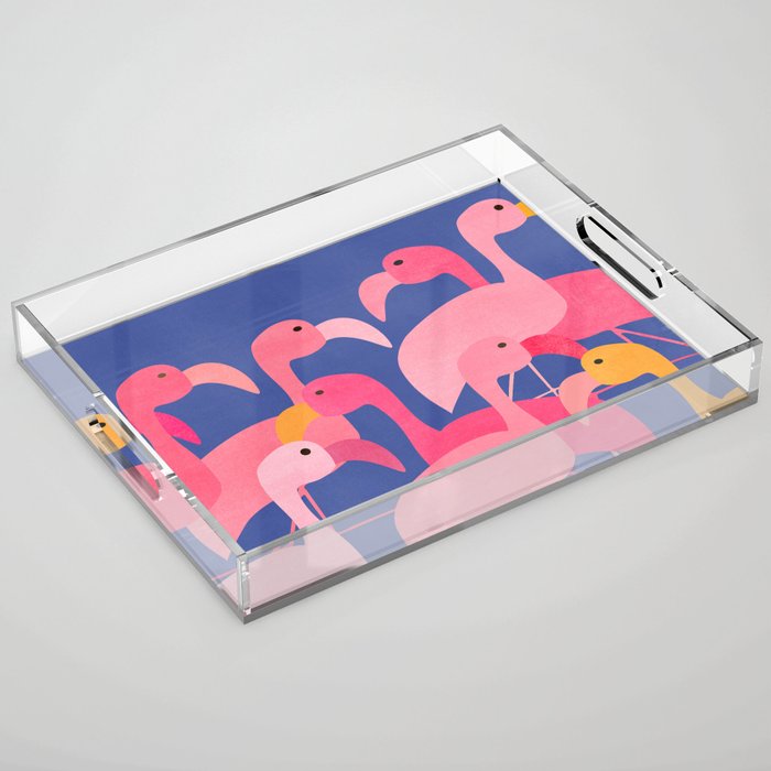 Flamingo Party / Whimsical Bird Illustration Acrylic Tray Gallery Image 1