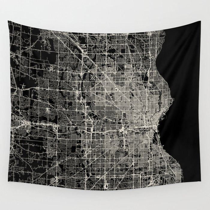 Milwaukee City Map Wall Tapestry Gallery Image 1