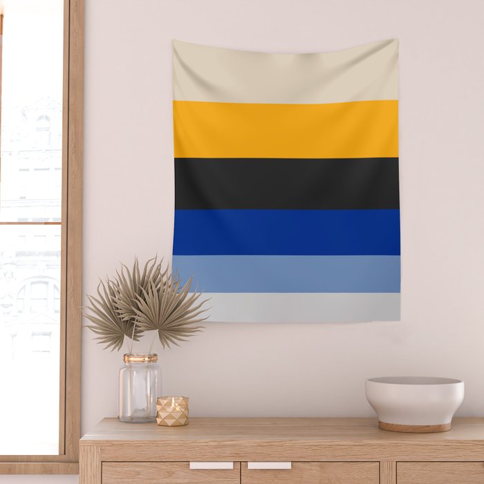 Complementary Blue & Yellow Colorful Geometric Pattern Wall Tapestry Gallery Image 2