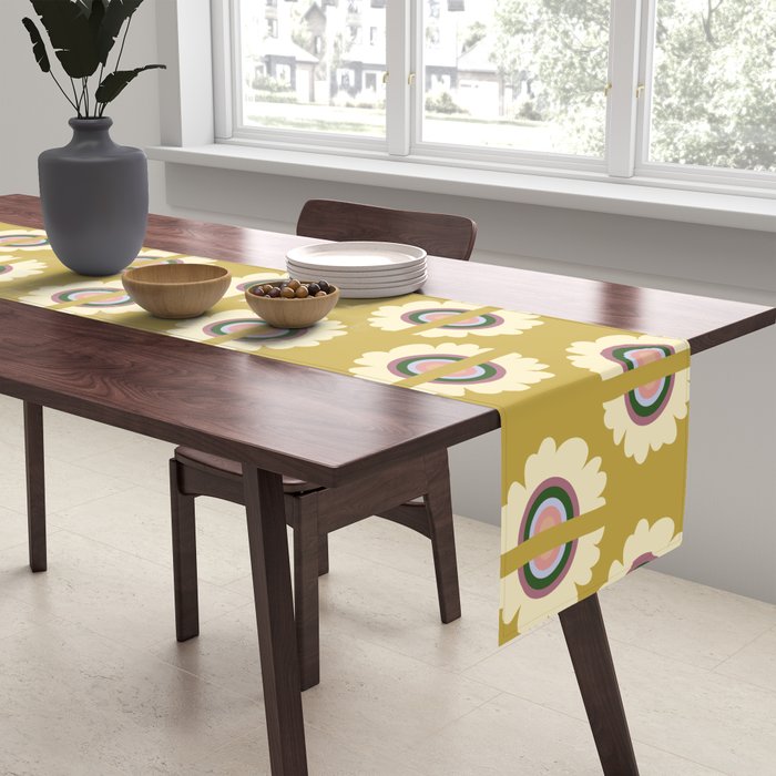 Retro Rainbow Flower - Gold Table Runner Gallery Image 2