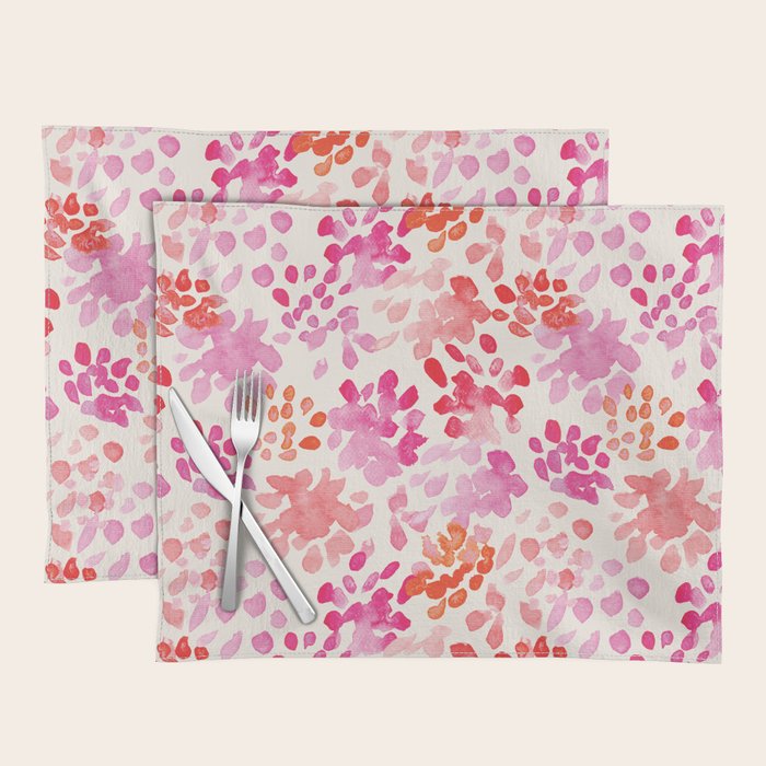 Watercolor flowers in pink and red pattern Placemat Gallery Image 1