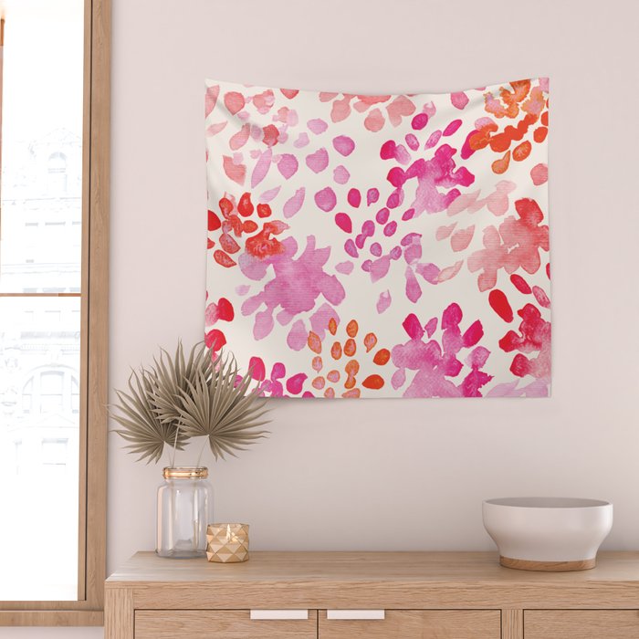 Watercolor flowers in pink and red pattern Wall Tapestry Gallery Image 2