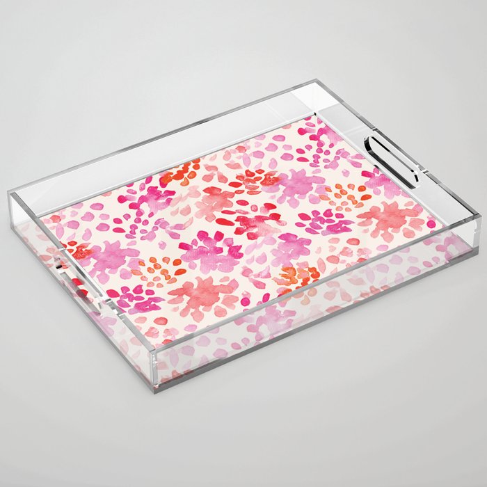 Watercolor flowers in pink and red pattern Acrylic Tray Gallery Image 1