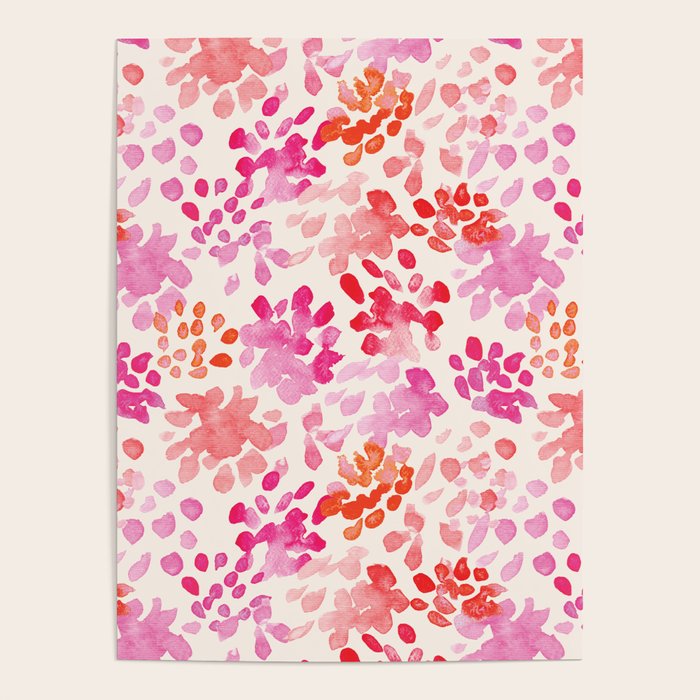 Watercolor flowers in pink and red pattern Poster Gallery Image 1
