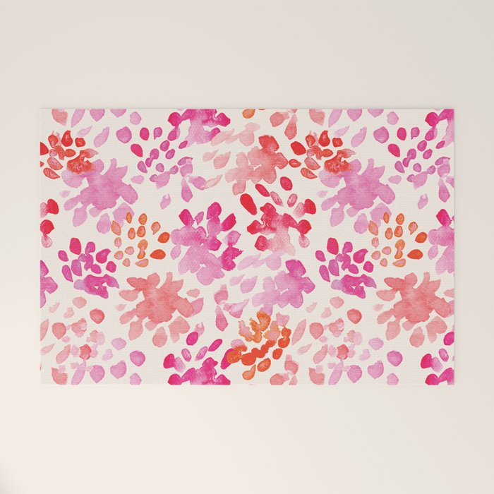 Watercolor flowers in pink and red pattern Welcome Mat Gallery Image 1