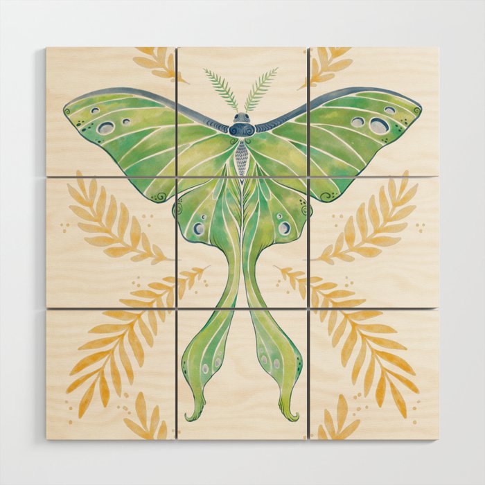 Watercolor Luna Moth Wood Wall Art Gallery Image 1