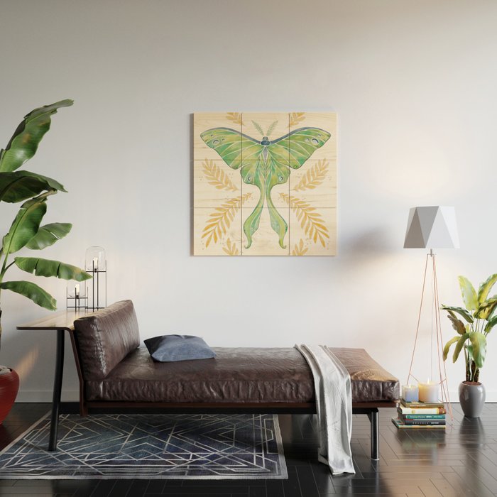Watercolor Luna Moth Wood Wall Art Gallery Image 2