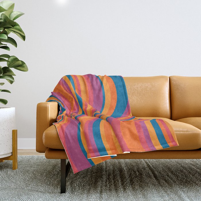 Wavy Stripes III - Retro Rainbow Throw Blanket Gallery Image 1