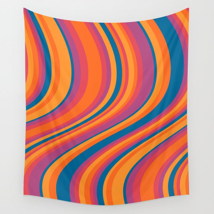Wavy Stripes III - Retro Rainbow Wall Tapestry Gallery Image 4