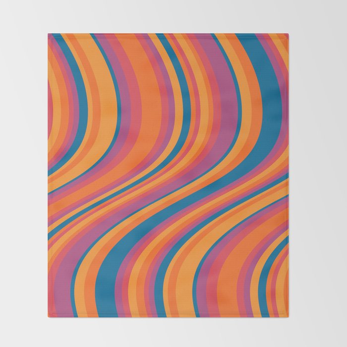 Wavy Stripes III - Retro Rainbow Throw Blanket Gallery Image 2