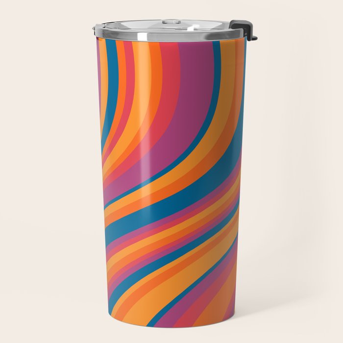 Wavy Stripes III - Retro Rainbow Travel Mug Gallery Image 2
