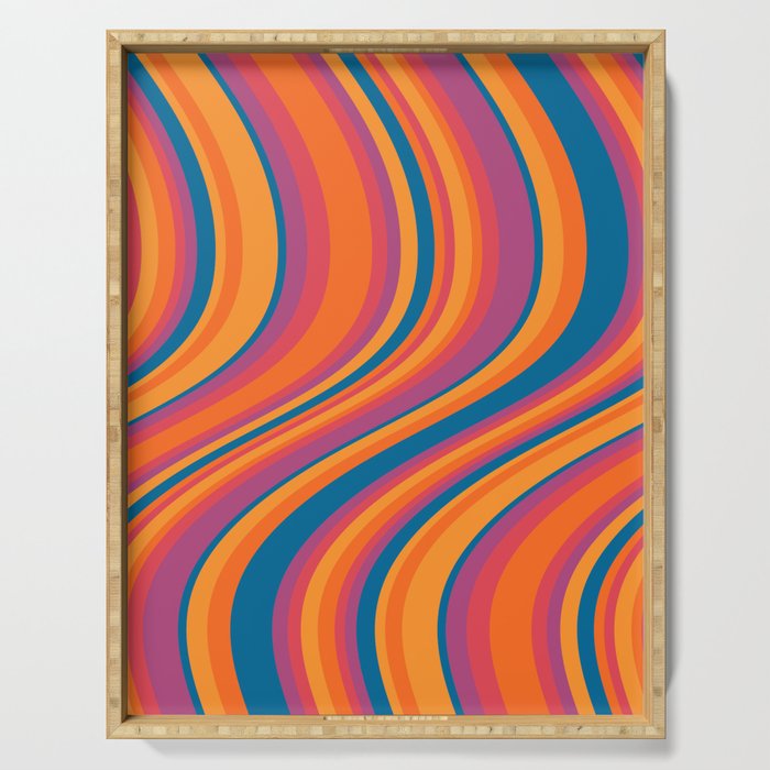Wavy Stripes III - Retro Rainbow Serving Tray Gallery Image 1