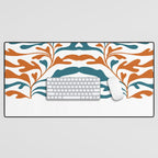 Modern Leaf Abstract Orange and Teal Desk Mat Gallery Image 1