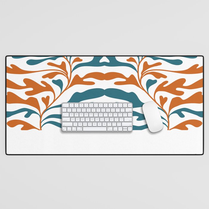 Modern Leaf Abstract Orange and Teal Desk Mat Gallery Image 1
